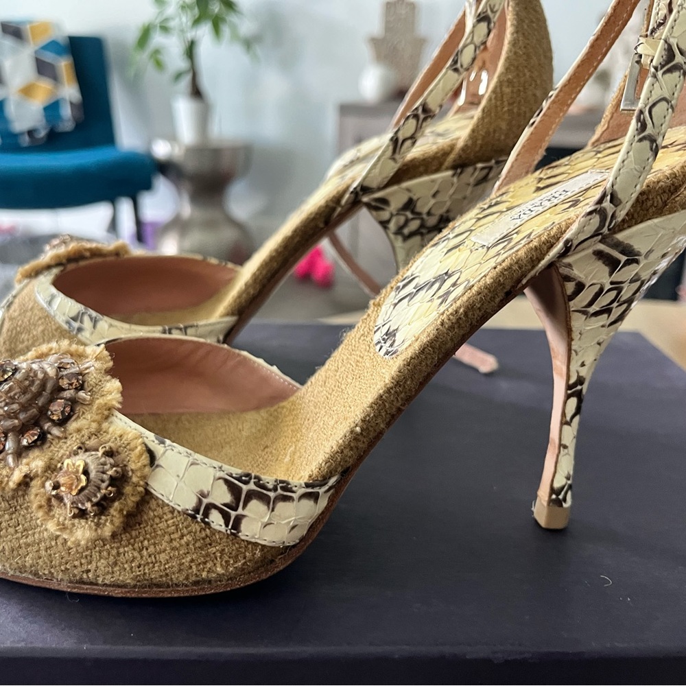 Prada Python Leather Textile Slingback Heel 39 Na… - image 3